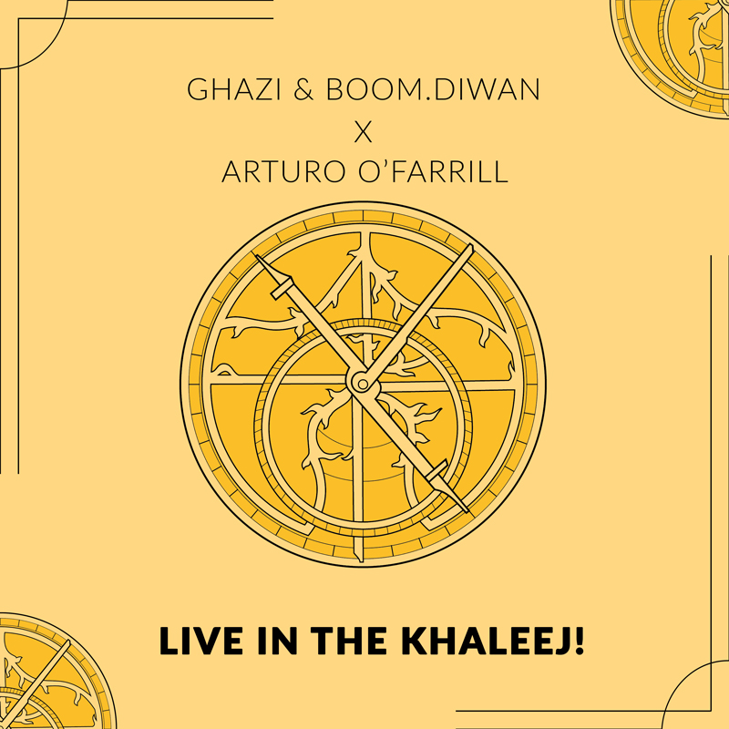 Ghazi & Boom.Diwan X Arturo O’Farrill - Live in the Khaleej! . Portada del disco. simbolos marítimos.